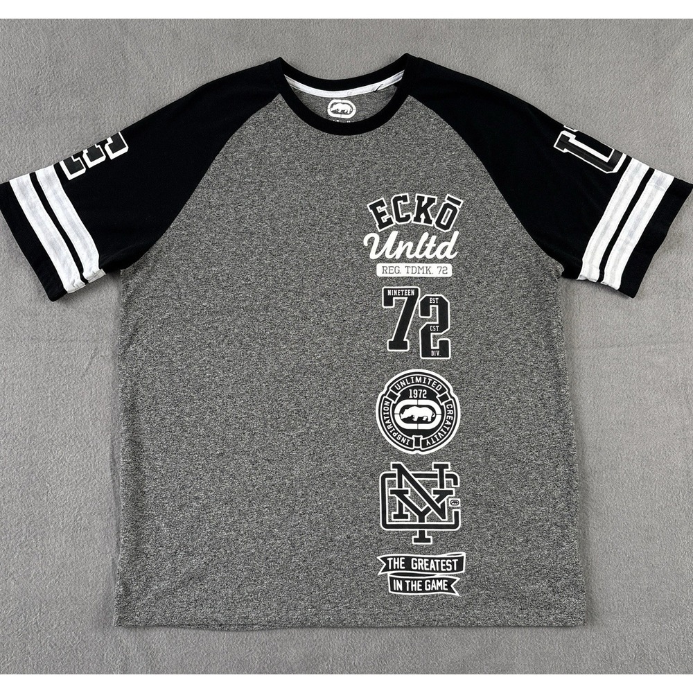 Ecko Unltd T-Shirt Men L Gray Black Graphic Tee‎ Streetwear 90s Vibe Y2K